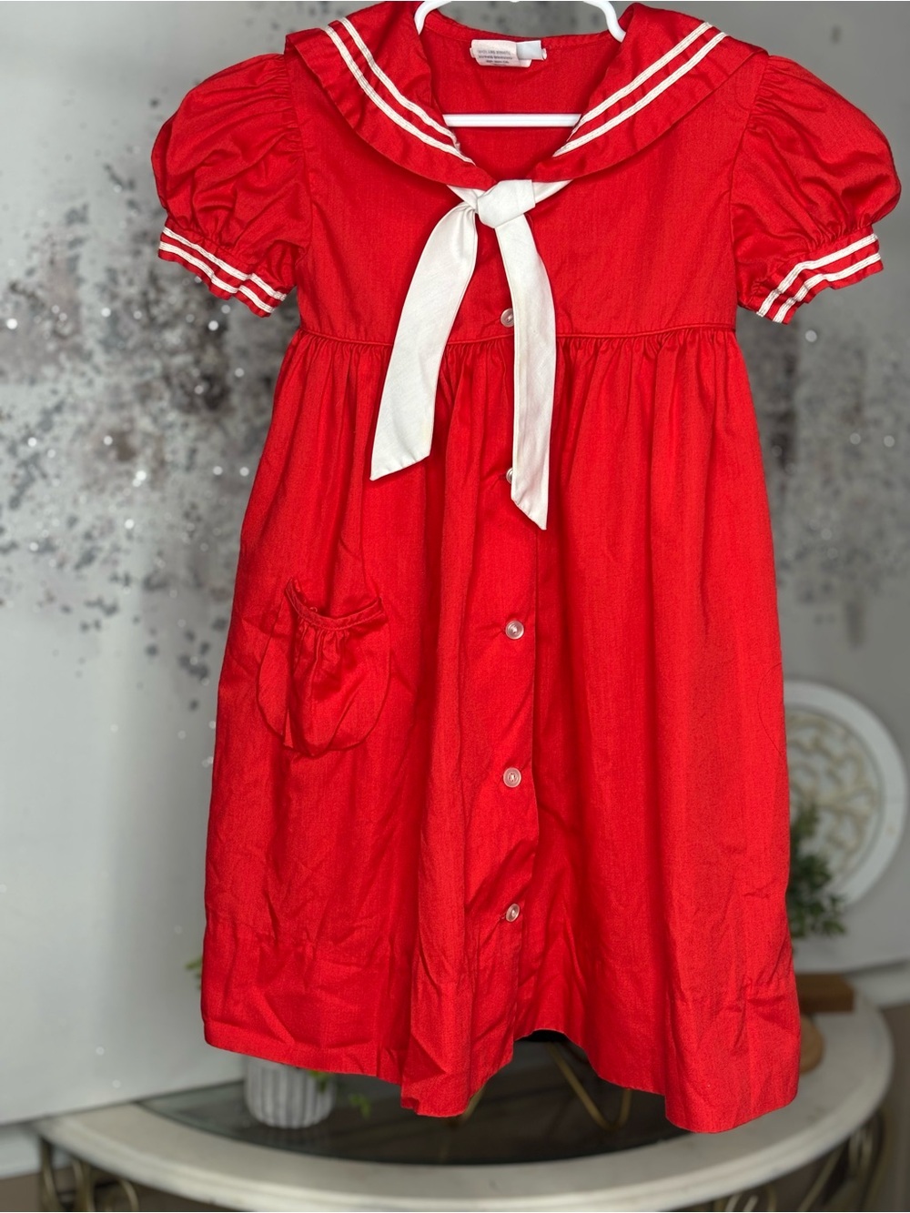 Vintage Jayne Copeland Red Sailor-Collar Dress with White Tie